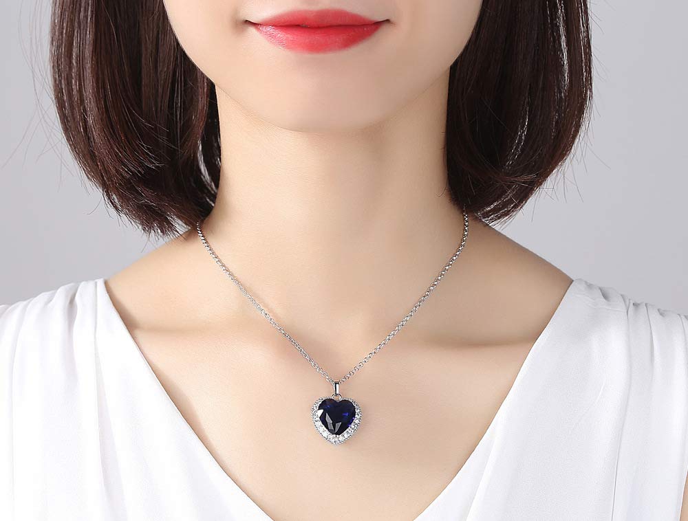 Rockyu ネックレス レディース ハートペンダント シルバー チェーン キュービックジルコニア 赤青 選べる シンプル INS風