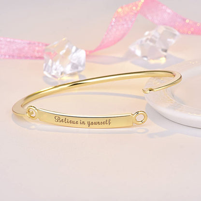 Rockyu レディースブレスレット チタン製 刻印メッセージバングル「Believe in yourself」 シルバー ゴールド ローズゴールド