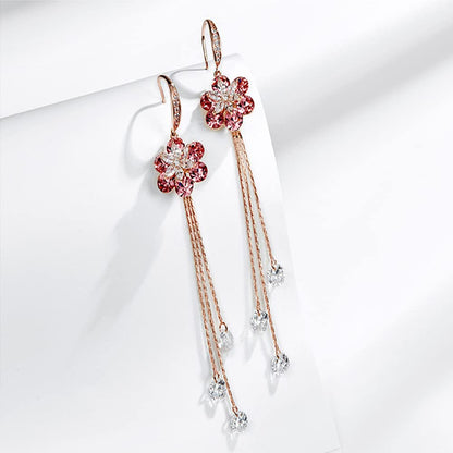 Rockyu ピアス レディース 18金ピンクゴールド フラワーモチーフ 揺れるジルコニアピアス