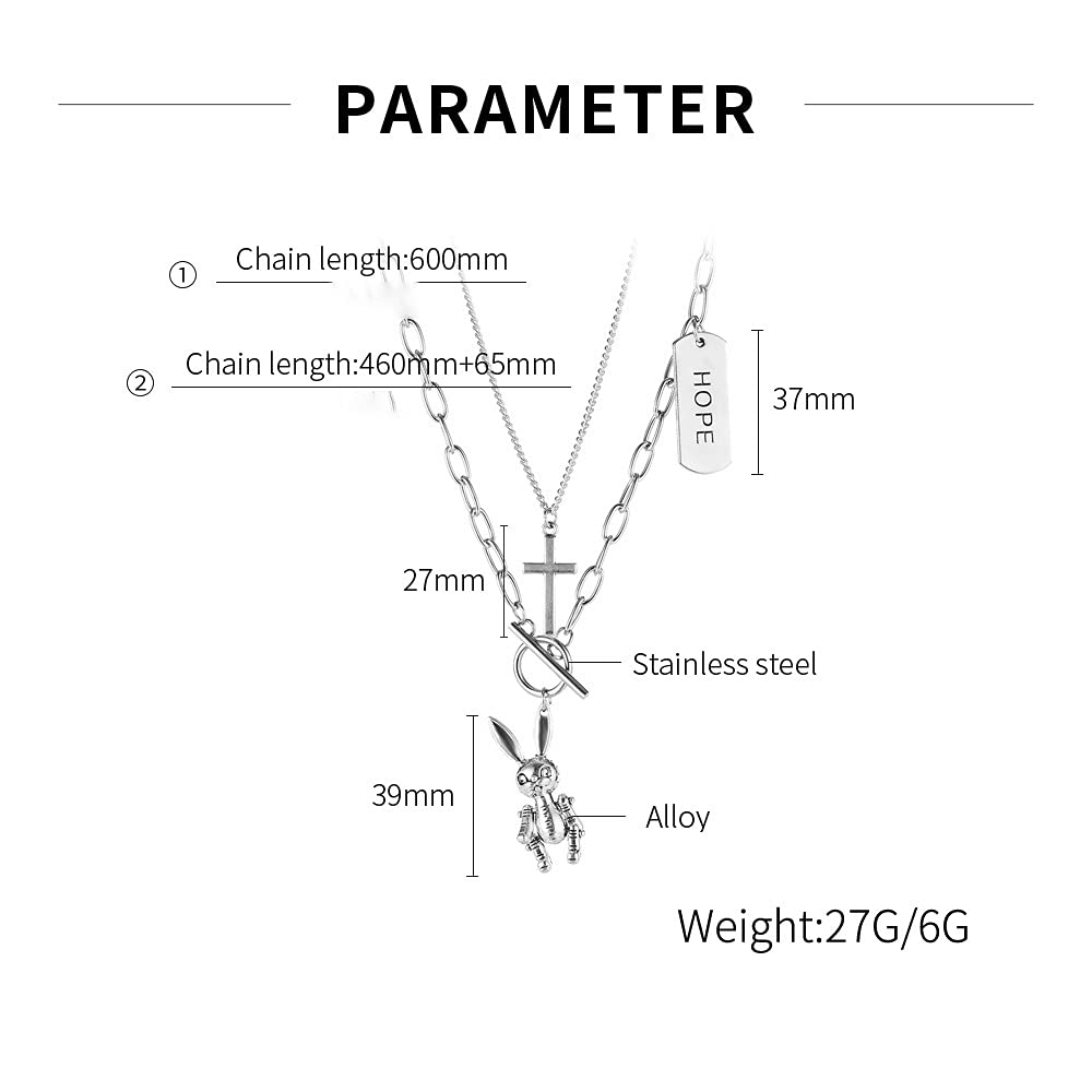 Rockyu レディースネックレス うさぎとくまの二連ロングチェーンペンダント