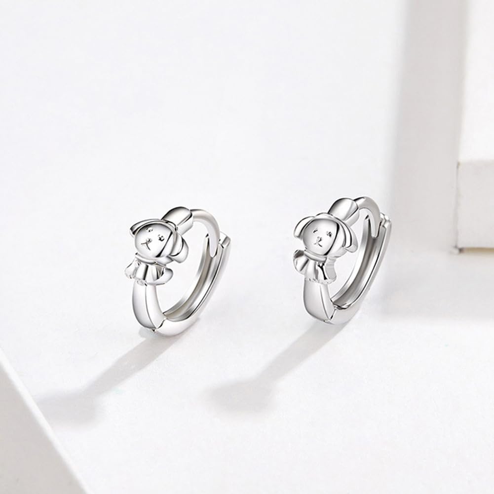 Rockyu ピアス レディース 小さめ ブランド シルバー925 可愛い ワンちゃん 犬ピアス 動物モチーフ ドッグ リングピアス 金属アレルギー対応 イヌ 両耳用 フープピアス おしゃれ バレンタインデー プレゼント アクセサリー