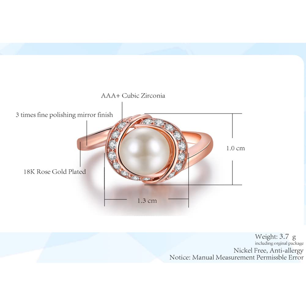 Rockyu 指輪 レディース パール リング ピンクゴールド シルバー キュービックジルコニア 18K仕上げ