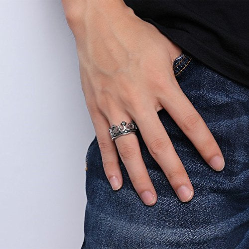 Rockyu メンズリング クラウンデザイン ステンレス製 王冠モチーフ 12mm幅