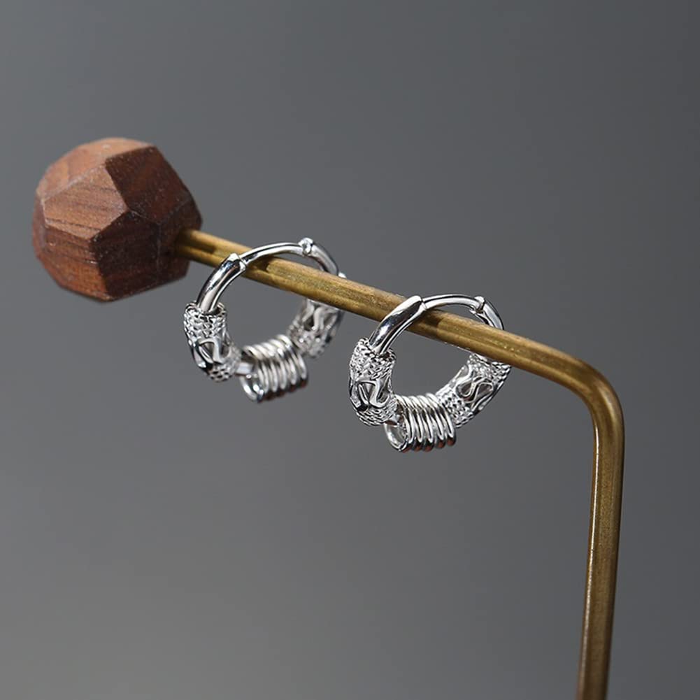 Rockyu メンズピアス 龍モチーフフープ サージカルステンレス製 ブラッククールスタイル