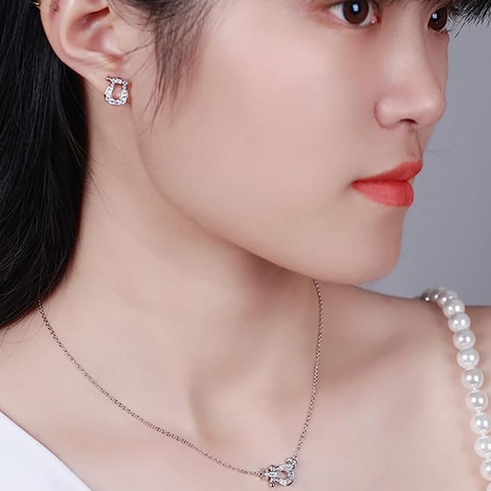 Rockyu シルバー925＆ピンクゴールド 馬蹄U型ジルコニアピアス レディース 金属アレルギー対応