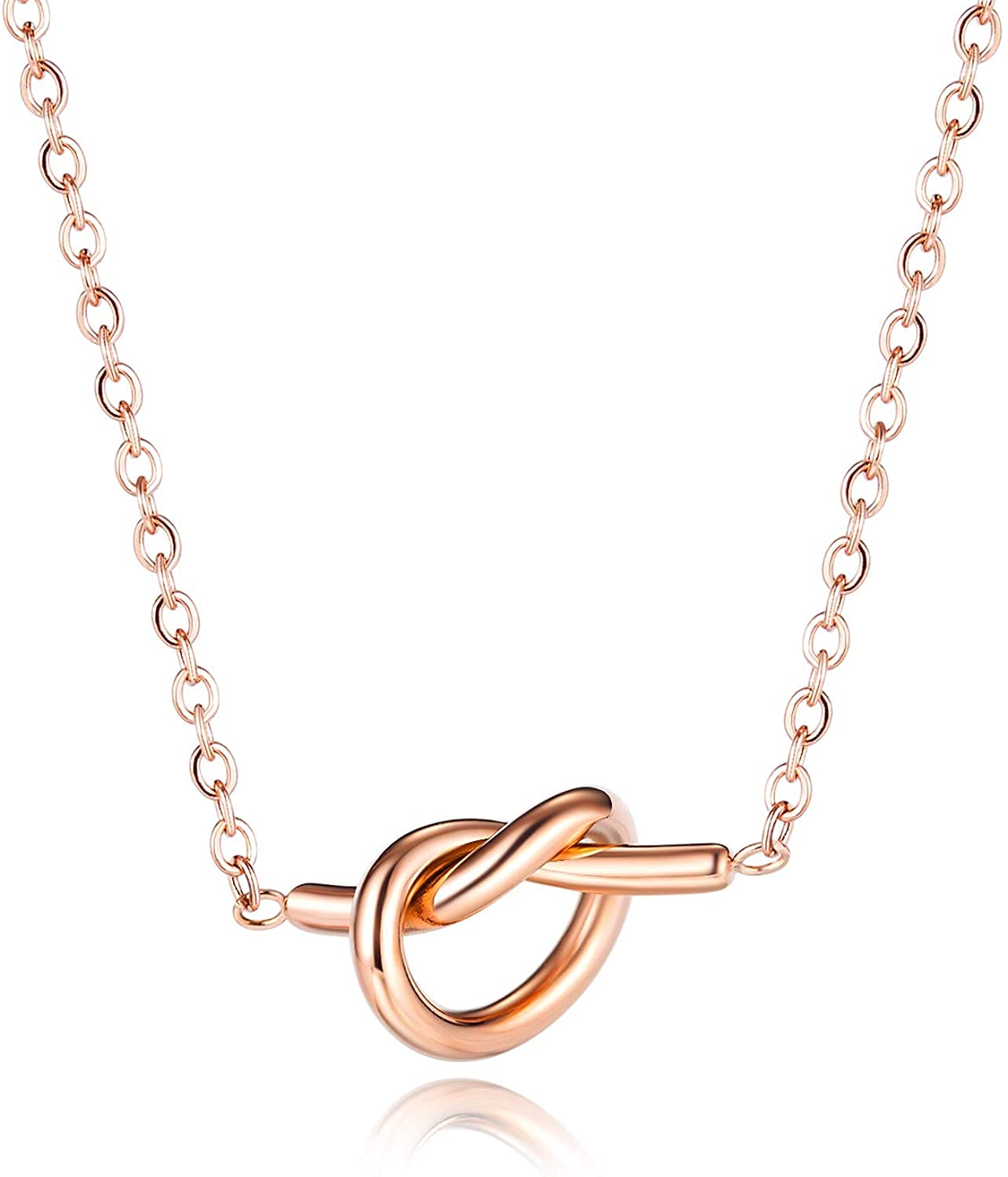 Rockyu レディース ネックレス ハート 結び ピンクゴールド 18金 メッキ チタン 鎖骨チェーン