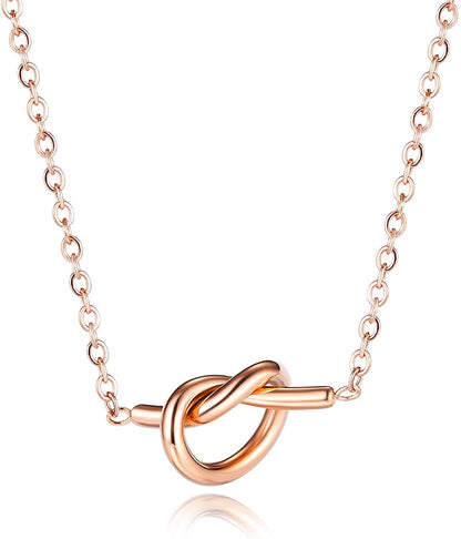 Rockyu レディース ネックレス ハート 結び ピンクゴールド 18金 メッキ チタン 鎖骨チェーン