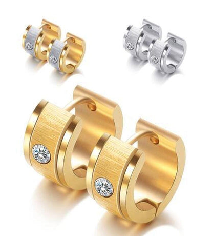 Rockyu フープピアス ステンレス ジルコニア 太めデザイン 男女兼用 ゴールド＆シルバー