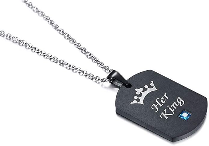 Rockyu チタンプレートペアネックレス ブルージルコニア付 金属アレルギー対応 カップルお揃い記念日ギフト