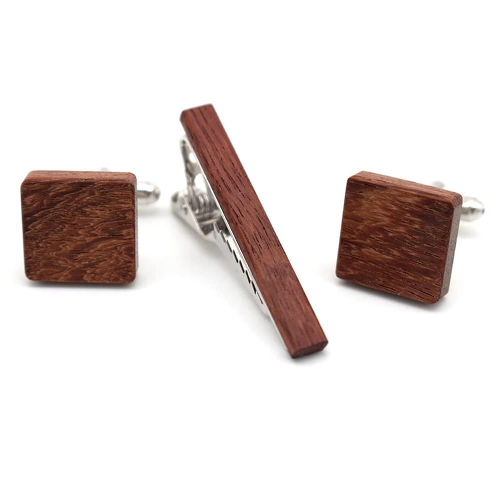 Rockyu 木製カフス＆タイピンセット メンズ 結婚式 ビジネス対応 ギフトボックス付き