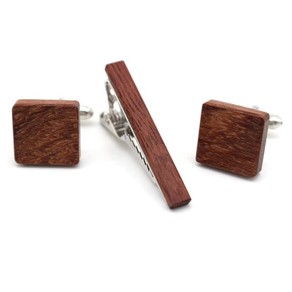Rockyu 木製カフス＆タイピンセット メンズ 結婚式 ビジネス対応 ギフトボックス付き