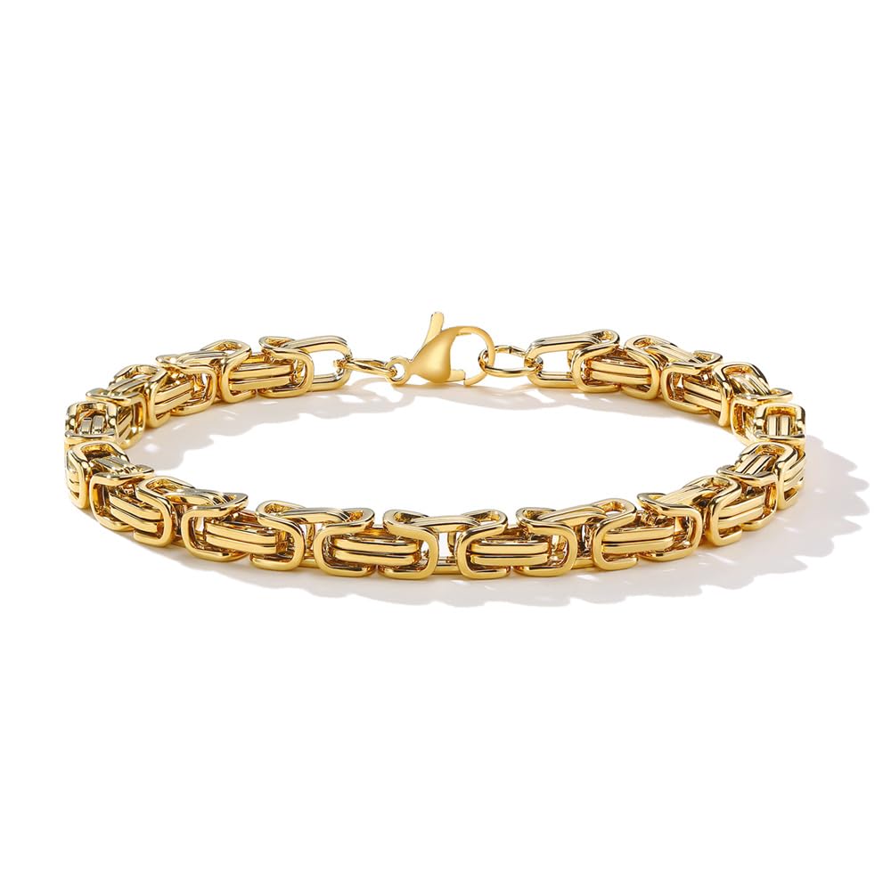 Rockyu ブレスレット メンズ ビザンチンチェーン ステンレス 幅6mm ブラック＆シルバー＆ゴールド