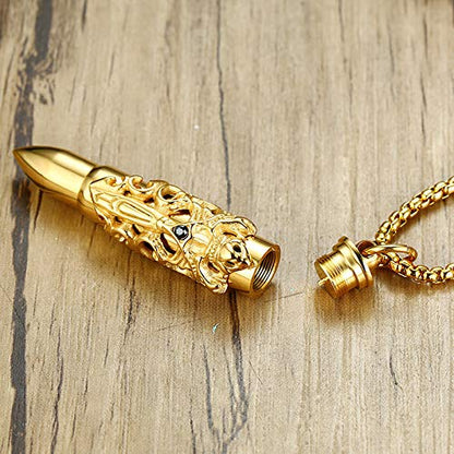 Rockyu 弾丸ドラゴンクロスネックレス メンズ ステンレス製 ゴールド＆シルバー ペンダント