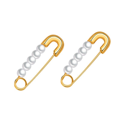 ピアス レディース ゴールド 安全ピンデザイン パール ステンレス製 金属アレルギー対応