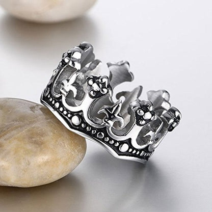Rockyu メンズリング クラウンデザイン ステンレス製 王冠モチーフ 12mm幅