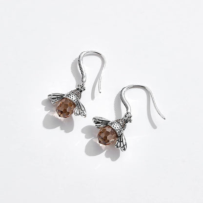 Rockyu ピアス レディース ミツバチ シルバー925 王冠デザイン オレンジクリスタル アレルギー対応