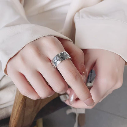 Rockyu 指輪 レディース メンズ 太め シルバー925 金運アップ リング 金属アレルギー対応 フリーサイズ 縁起物 お守り