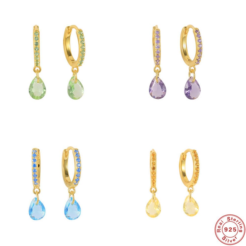 [Rockyu] ピアス レディース 18金 フープ 小さめ シルバー925 ゴールド 青 紫 緑 10mm ジルコニアリングピアス 不規則 水滴 雫ピアス 純銀製 フランス風 フープピアス 金属アレルギー対応 つけっぱなし ファッション 女性 アクセサリー (緑ジルコニア)