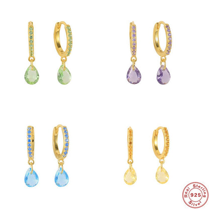 [Rockyu] ピアス レディース 18金 フープ 小さめ シルバー925 ゴールド 青 紫 緑 10mm ジルコニアリングピアス 不規則 水滴 雫ピアス 純銀製 フランス風 フープピアス 金属アレルギー対応 つけっぱなし ファッション 女性 アクセサリー (緑ジルコニア)