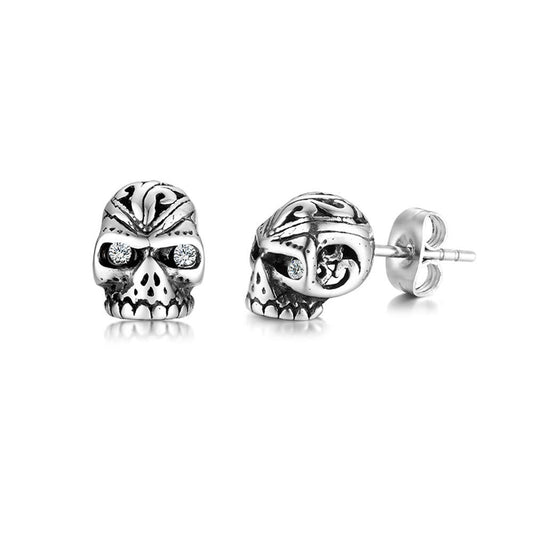 Rockyu メンズピアス 両耳用 髑髏 ブラック ステンレス アンティーク風