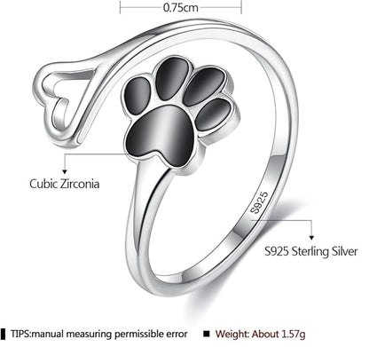 Rockyu 指輪 レディース シルバー925 肉球デザイン ハート キュービックジルコニア