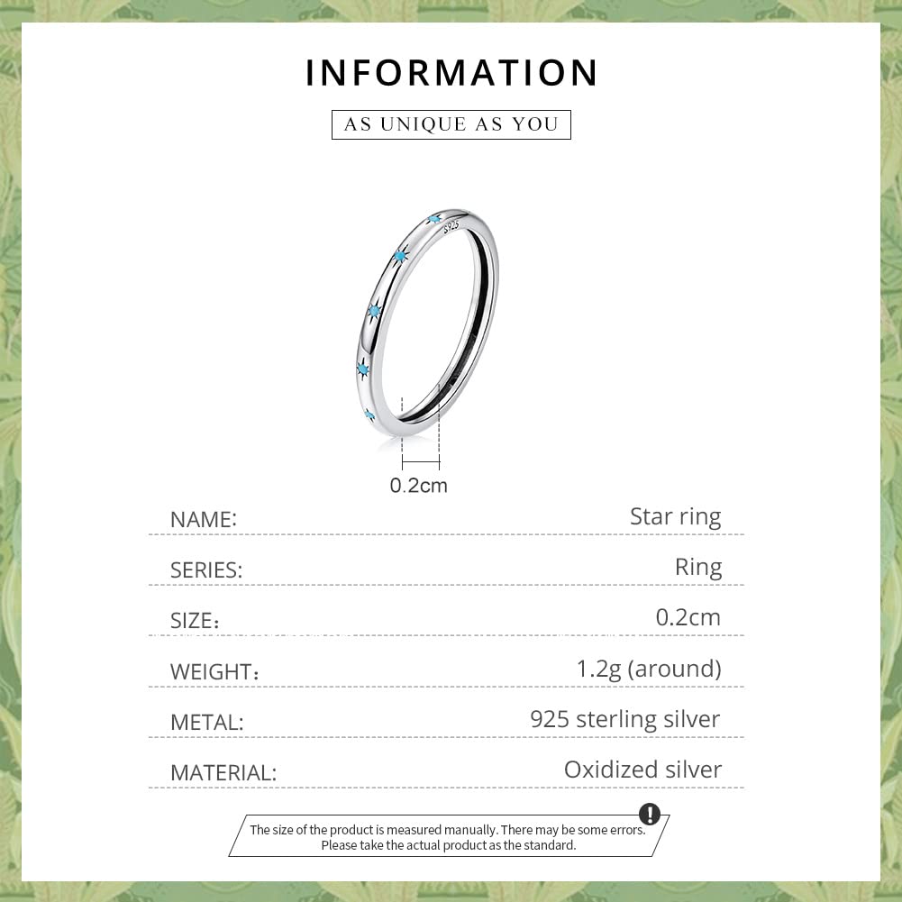 Rockyu ターコイズスターリングシルバーリング レディース 星モチーフ 細身デザイン