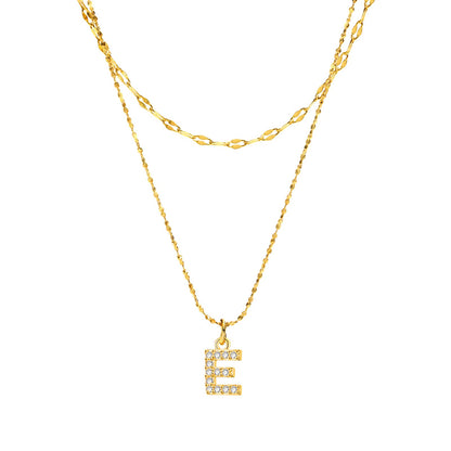 Rockyu イニシャルネックレス レディース ゴールド A〜Z 26文字 ジルコニア 二連チェーン ステンレス製 金属アレルギー対応