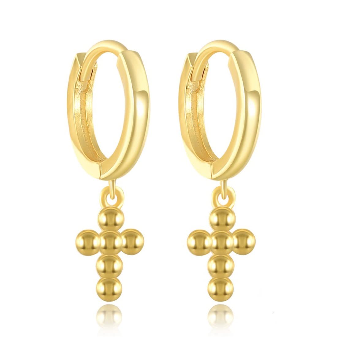 Rockyu ピアス レディース クロスフープ ゴールド&シルバー925 鏡面仕上げ アレルギー対応