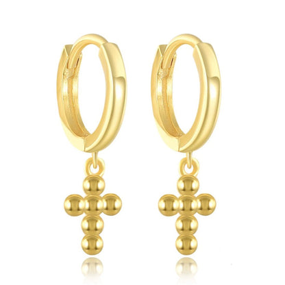 Rockyu ピアス レディース クロスフープ ゴールド&シルバー925 鏡面仕上げ アレルギー対応