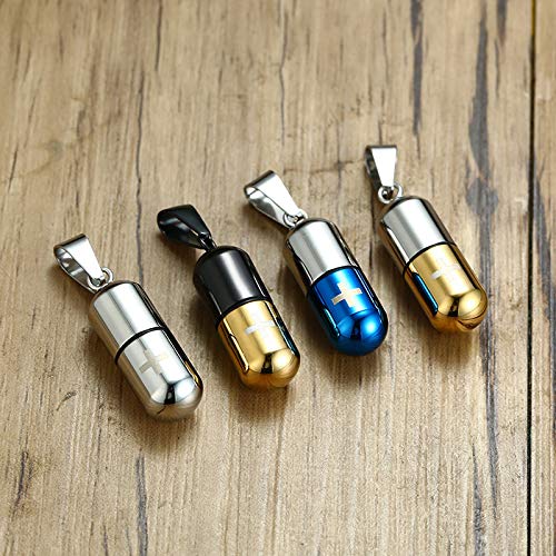 Rockyu カプセル型ネックレス 十字架刻印 ステンレス製 男女兼用 チタンカラーアクセサリー