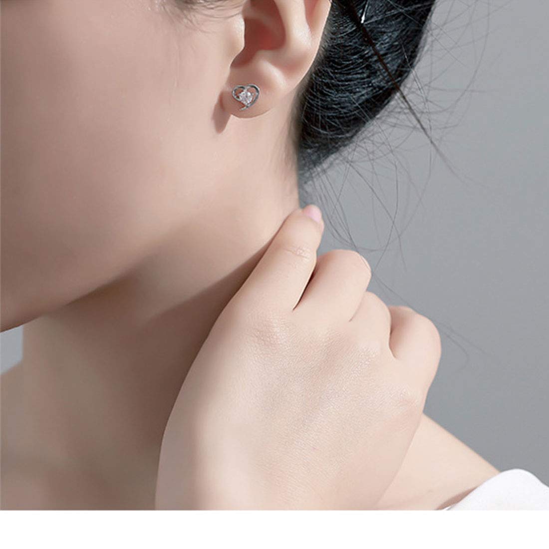 Rockyu ピアス レディース シルバー925 ハートモチーフ 一粒ジルコニア 両耳セット 純銀アクセサリー