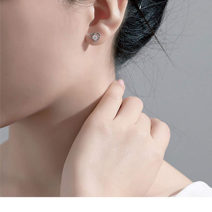 Rockyu ピアス レディース シルバー925 ハートモチーフ 一粒ジルコニア 両耳セット 純銀アクセサリー
