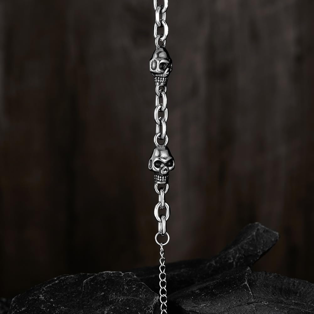 Rockyu ブレスレット メンズ ステンレス スカル チェーン ヴィンテージ 太め