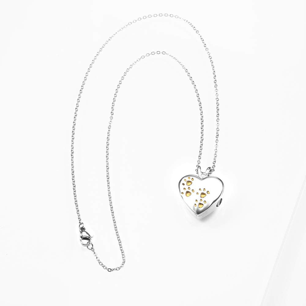 Rockyu ネックレス レディース ハートペンダント ステンレス シルバー ブルー 足跡 メモリアル 遺骨ペンダント