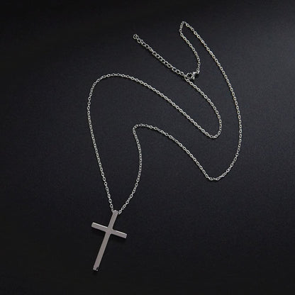 Rockyu クロスネックレス メンズ・レディース兼用｜ステンレス製 チタンチェーン｜ブラック・ゴールド・シルバー｜金属アレルギー対応 60+5cm