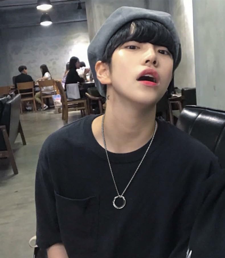 Rockyu ネックレス メンズ シルバー リングホルダーペンダント｜60cm チタンチェーン 指輪風デザイン 男女兼用