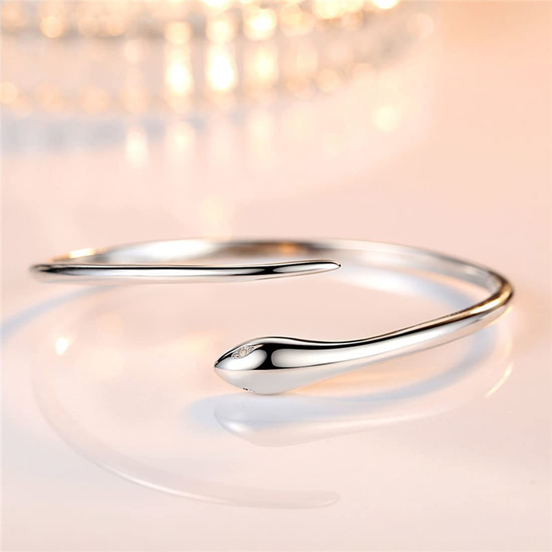 Rockyu 蛇モチーフバングルブレスレット｜シルバー925風のフリーサイズデザイン