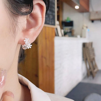 Rockyu S925シルバー 雛菊＆雪の結晶デザイン フープピアス レディース