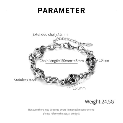 Rockyu ブレスレット メンズ ステンレス スカル チェーン ヴィンテージ 太め