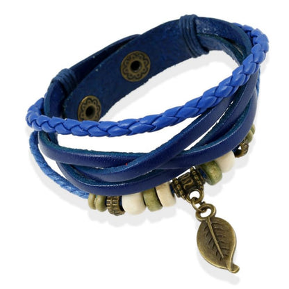 【リーフの風が吹く】カラフル牛革ブレスレット｜調整可能・レディース＆メンズ兼用