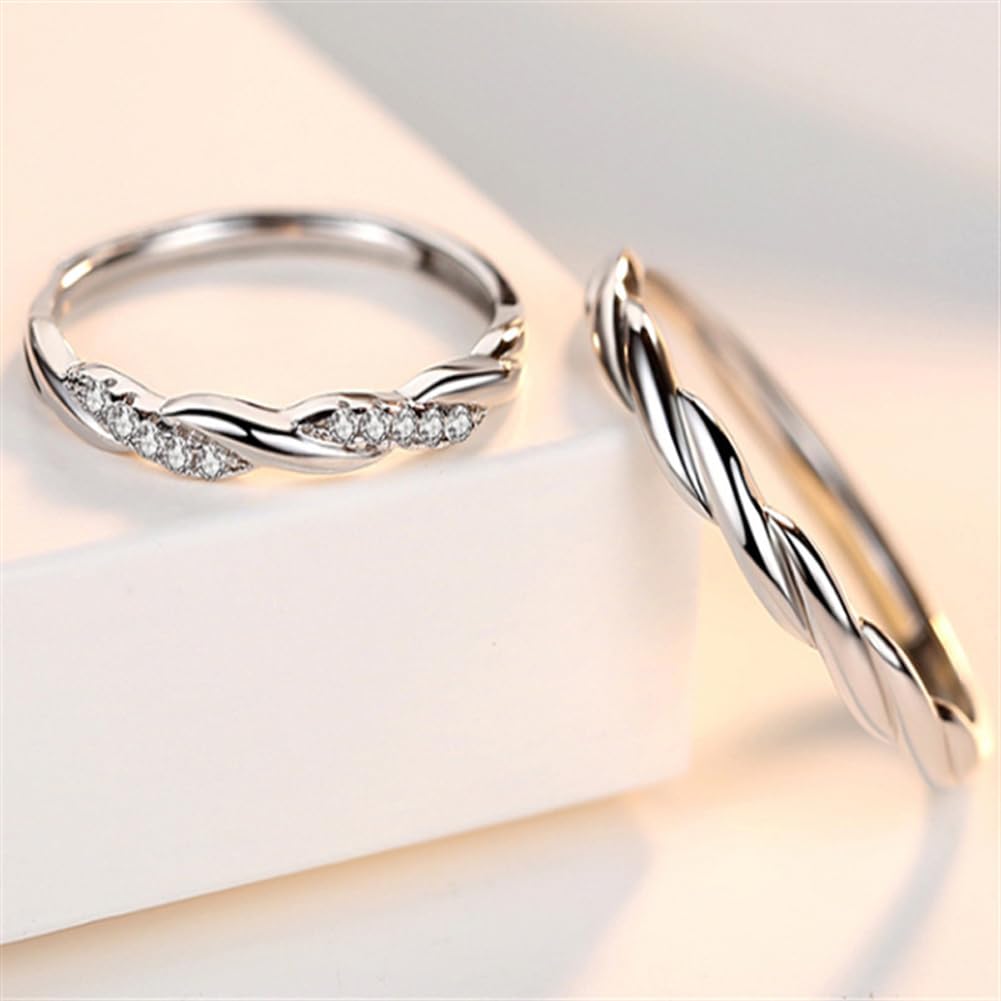 Rockyu ペアリング シルバー925 ツイストデザイン ジルコニア入り お揃いカップルリングセット 金属アレルギー対応