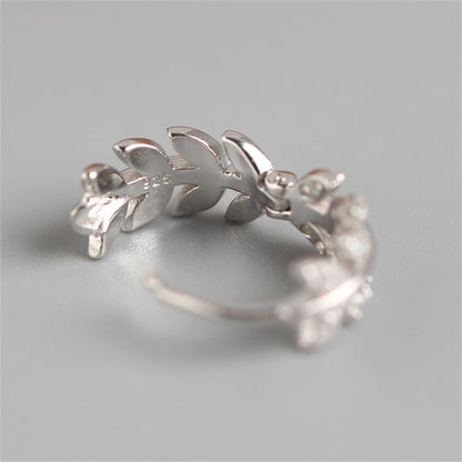 Rockyu ピアス レディース オリーブリーフデザイン フープピアス 18金仕上げ シルバー925 キュービックジルコニア