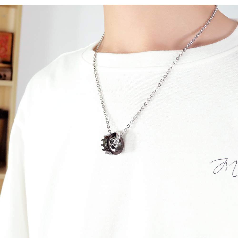 Rockyu ペアネックレス カップル用 王冠×2連リングデザイン ジルコニア付き