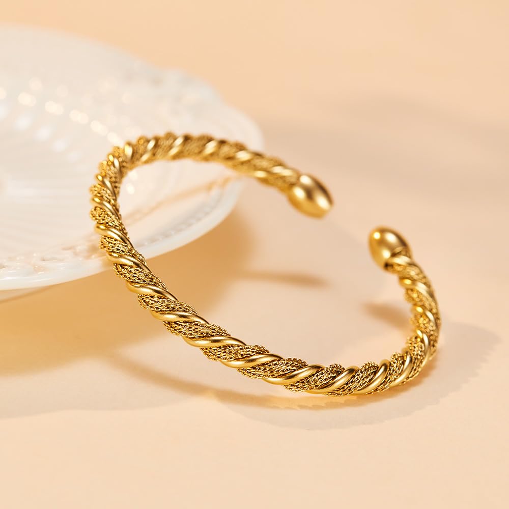 バングル レディース ゴールド ツイストデザイン ステンレス C型