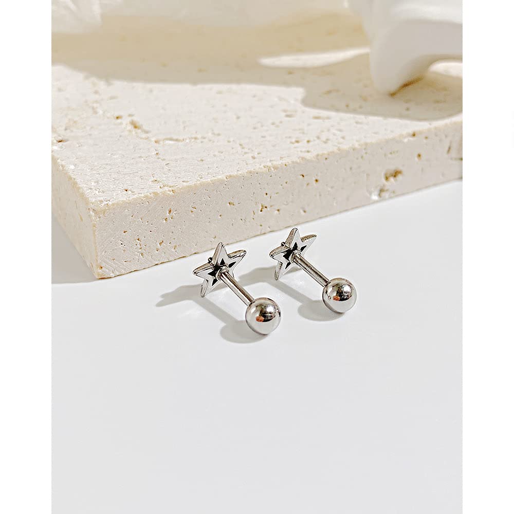 Rockyu ピアス メンズ レディース 五芒星 シルバー ブラック 星モチーフ チタン製 金属アレルギー対応