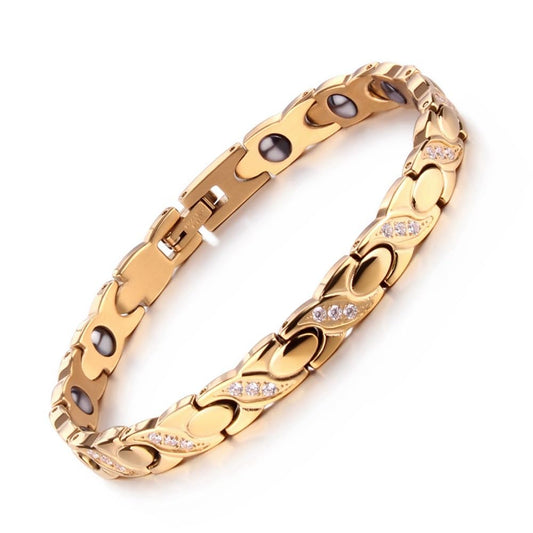 Rockyu チタン磁気ブレスレット レディース ジルコニア付 ゴールド／ピンクゴールド