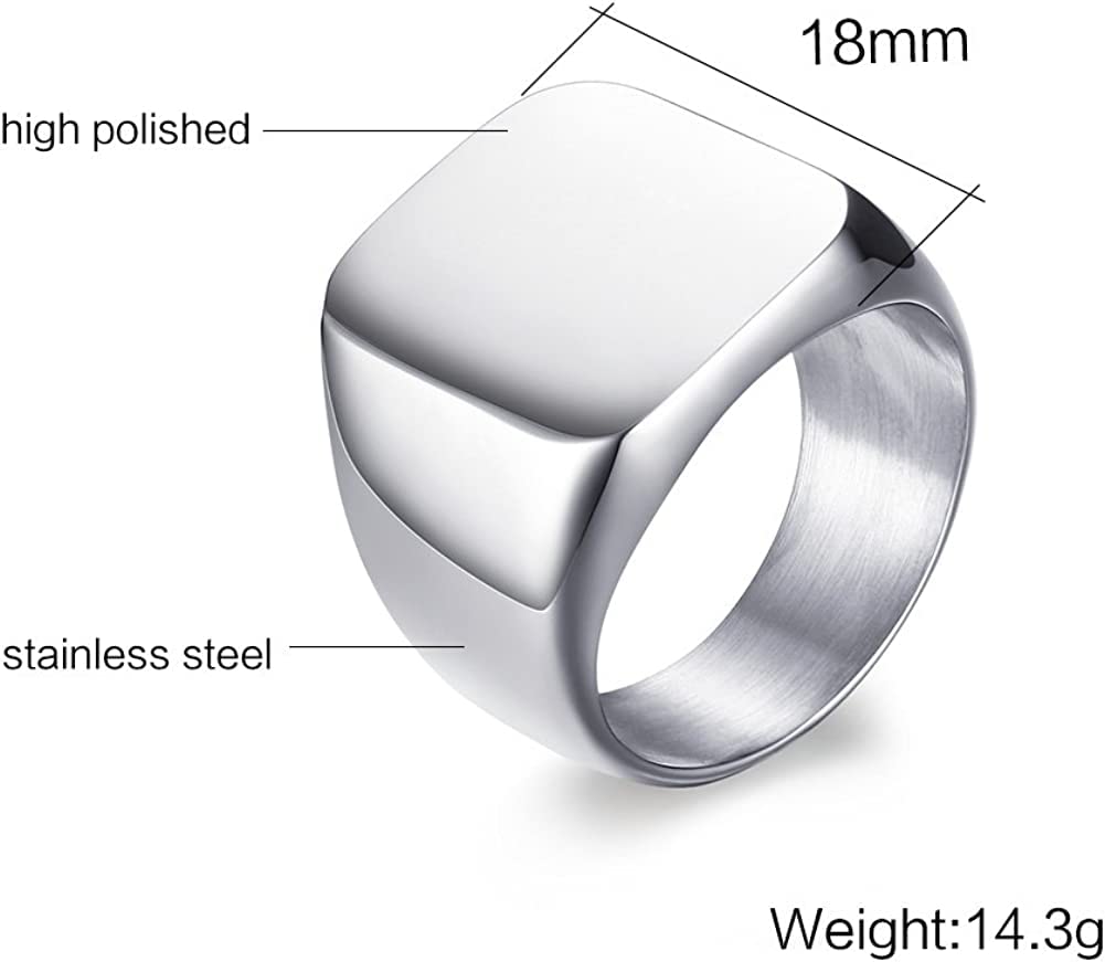 Rockyu 印台リング メンズ おしゃれ 幅広 ステンレス製 金属アレルギー対応