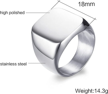 Rockyu 印台リング メンズ おしゃれ 幅広 ステンレス製 金属アレルギー対応