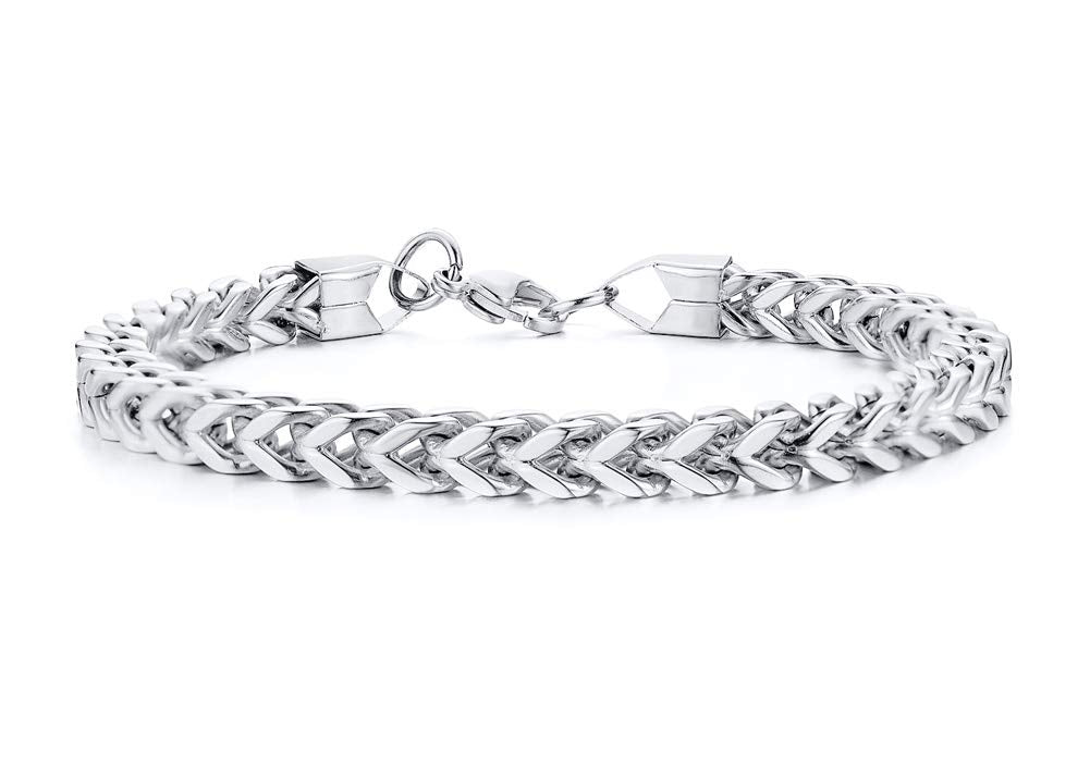 Rockyu メンズ ブレスレット ゴールド チェーン ステンレス スリム 6mm