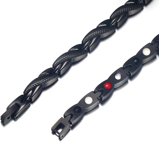 Rockyu 磁気ネックレス メンズ 肩こり対策 ステンレス製 ブラック＆ゴールド